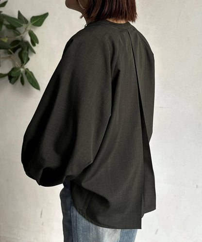 亞麻質感開叉領口襯衫