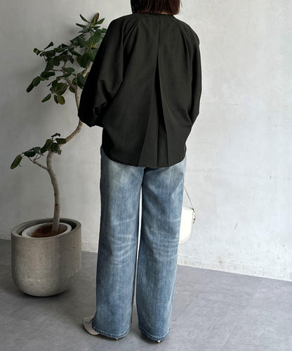 亞麻質感開叉領口襯衫