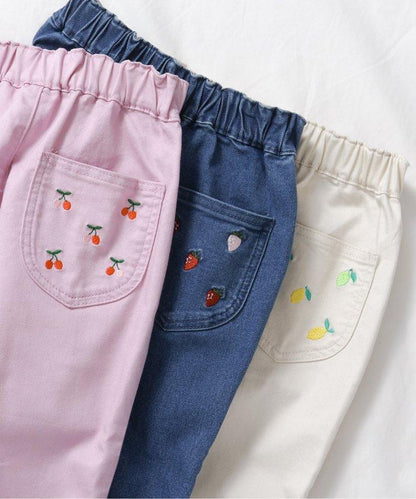 水果刺繡口袋九分褲