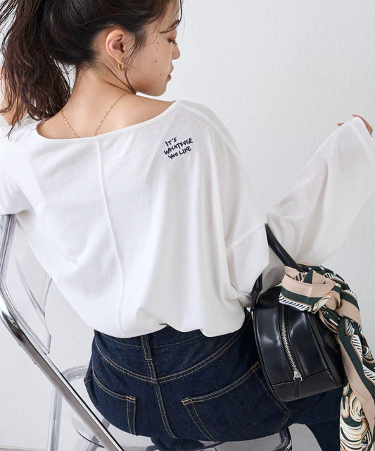 透視拼接一點刺繡oversize T 恤