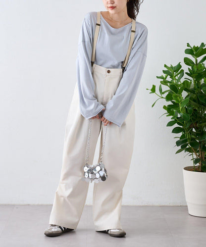 透視拼接一點刺繡oversize T 恤