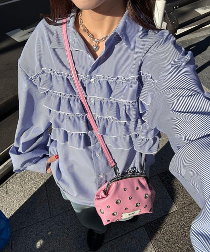 荷葉邊拼接上衣