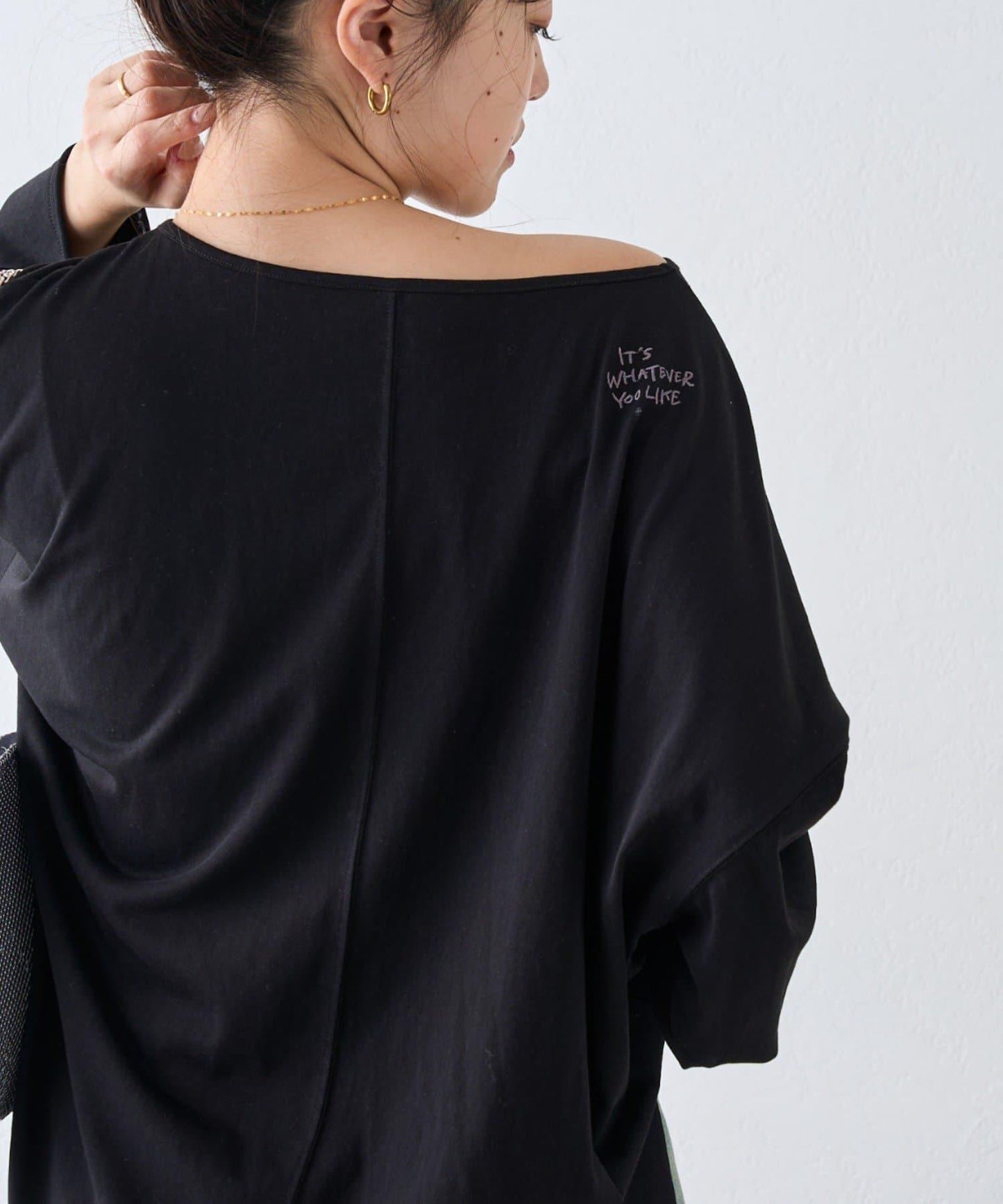 透視拼接一點刺繡oversize T 恤