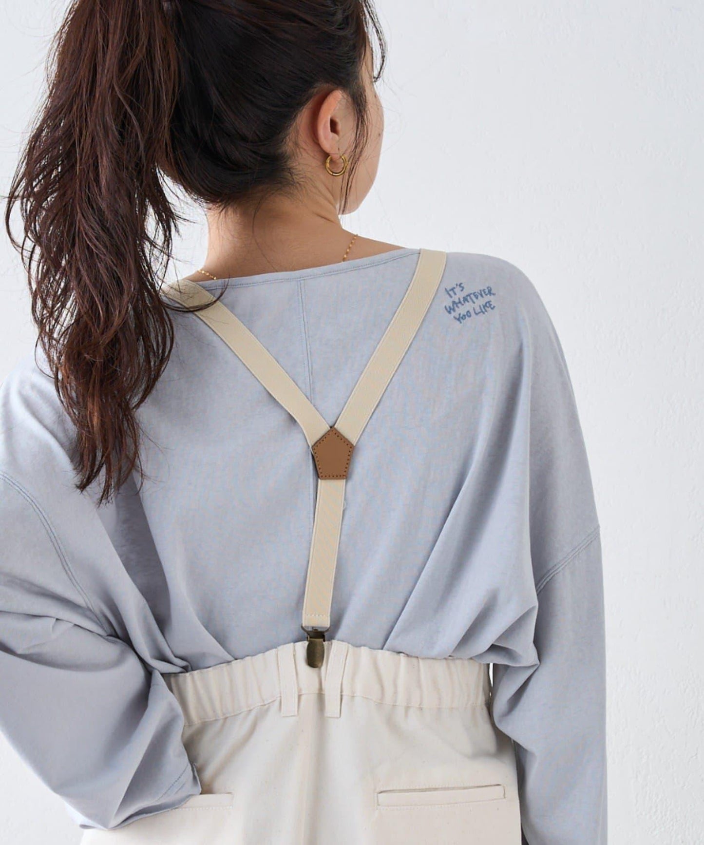 透視拼接一點刺繡oversize T 恤