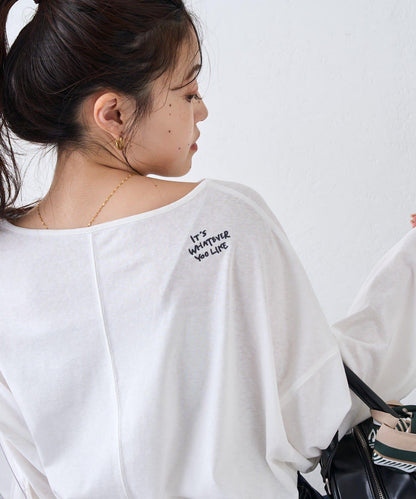 透視拼接一點刺繡oversize T 恤