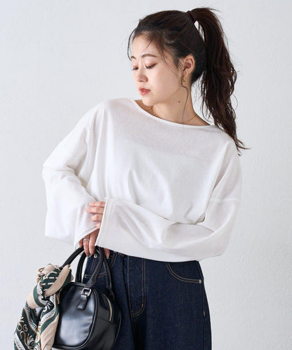 透視拼接一點刺繡oversize T 恤