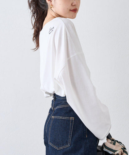 透視拼接一點刺繡oversize T 恤