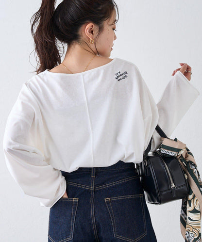 透視拼接一點刺繡oversize T 恤