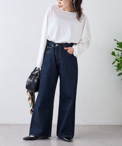 透視拼接一點刺繡oversize T 恤