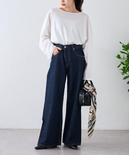 透視拼接一點刺繡oversize T 恤