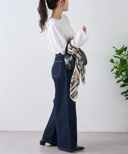 透視拼接一點刺繡oversize T 恤