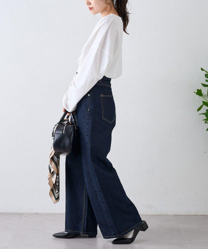 透視拼接一點刺繡oversize T 恤