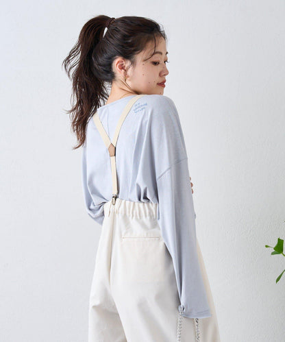 透視拼接一點刺繡oversize T 恤