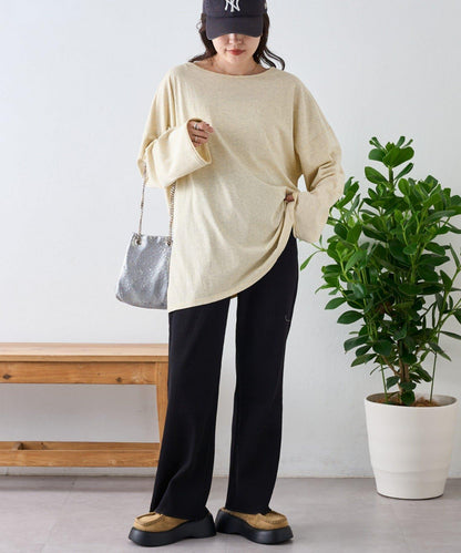 透視拼接一點刺繡oversize T 恤