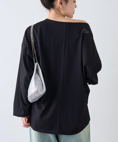 透視拼接一點刺繡oversize T 恤