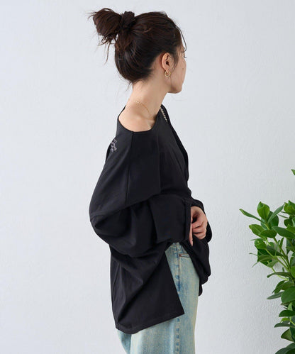 透視拼接一點刺繡oversize T 恤