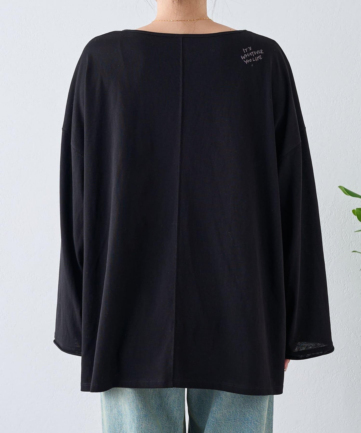 透視拼接一點刺繡oversize T 恤