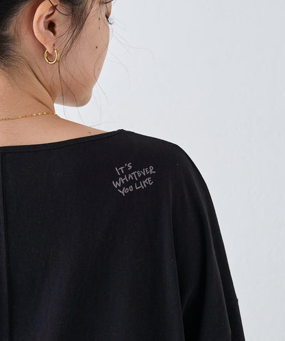 透視拼接一點刺繡oversize T 恤