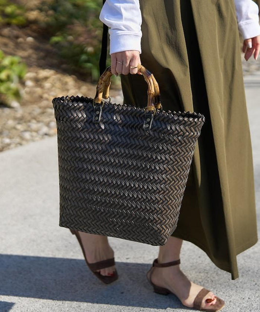 編織嵌入式竹柄手提包