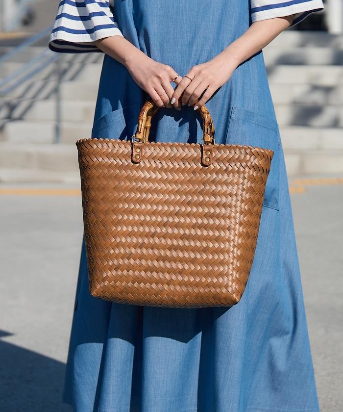 編織嵌入式竹柄手提包