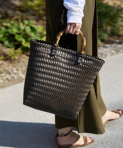 編織嵌入式竹柄手提包