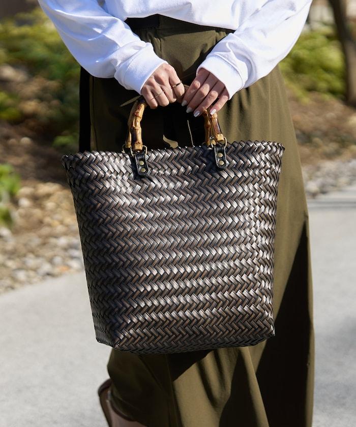 編織嵌入式竹柄手提包