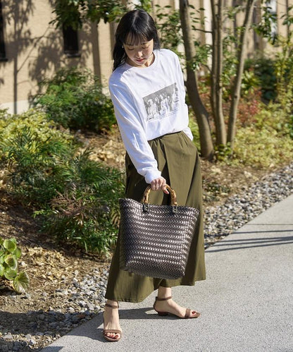 編織嵌入式竹柄手提包