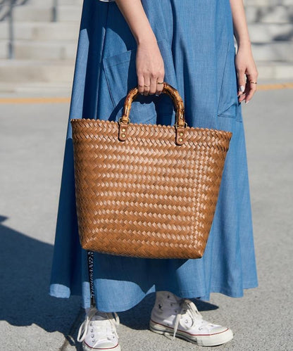 編織嵌入式竹柄手提包