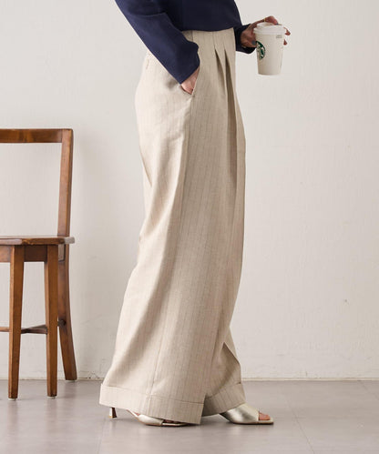 亮片亞麻條紋褲