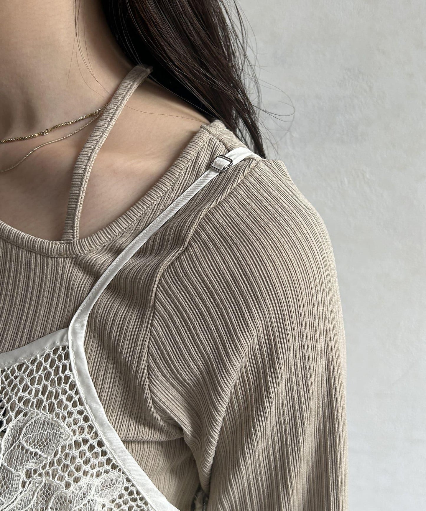 葉子圖案蕾絲蝴蝶結吊帶連衣裙