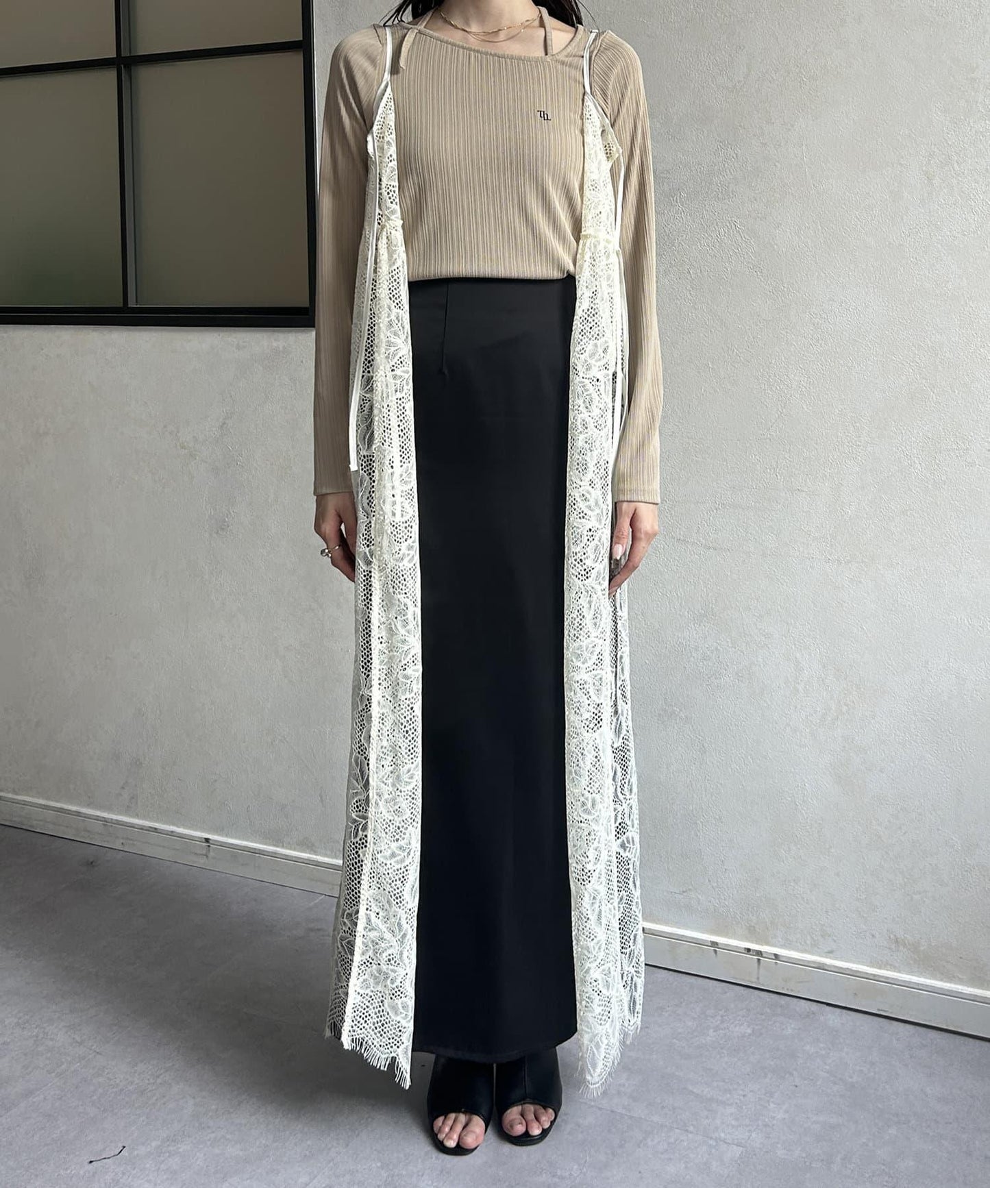 葉子圖案蕾絲蝴蝶結吊帶連衣裙