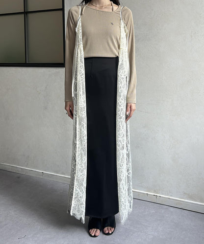 葉子圖案蕾絲蝴蝶結吊帶連衣裙