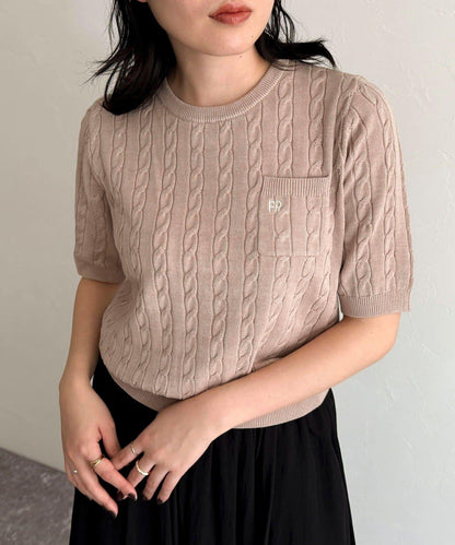 FR刺繡連帽圖案帶口袋針織套頭衫