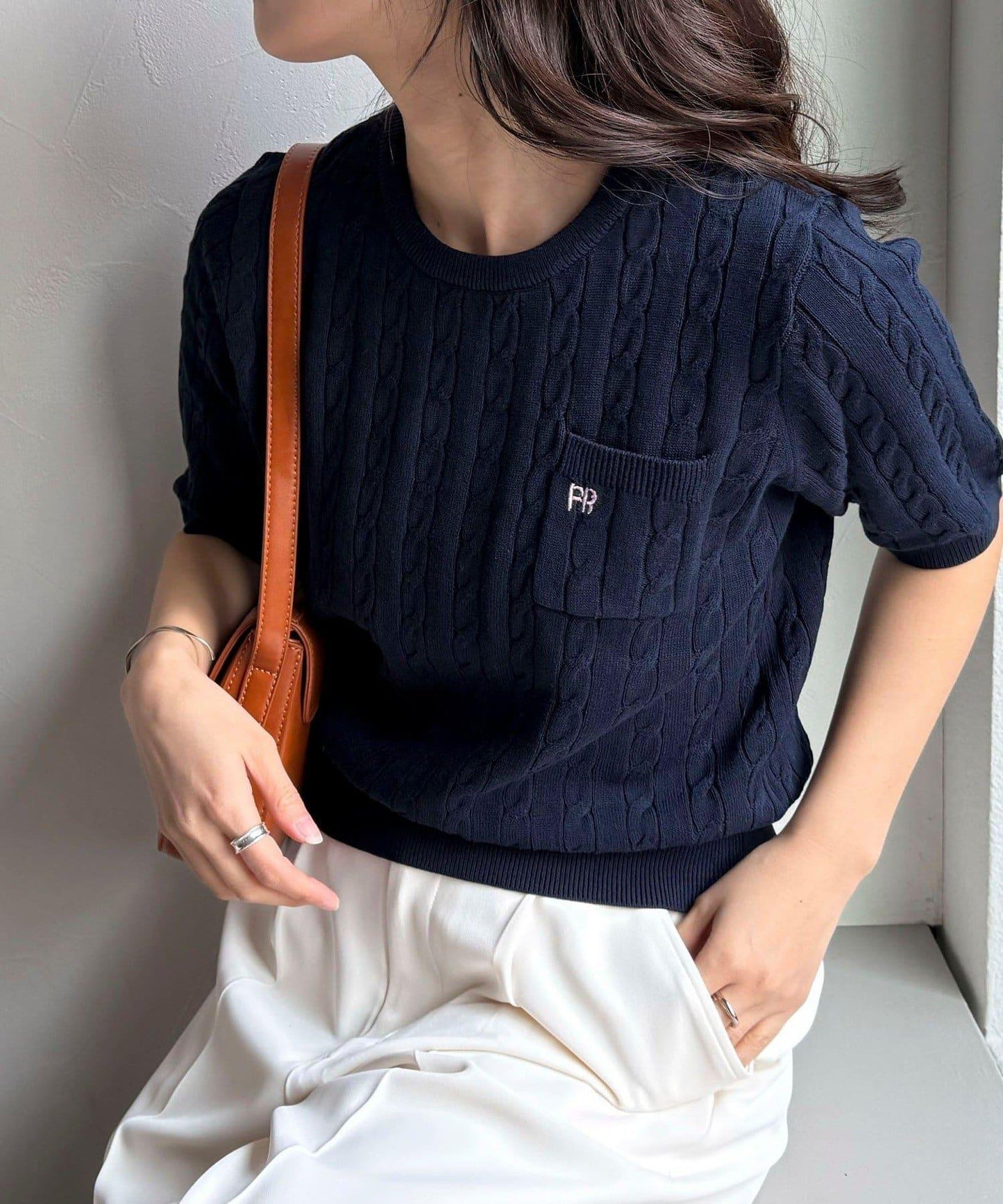 FR刺繡連帽圖案帶口袋針織套頭衫