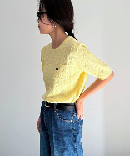 FR刺繡連帽圖案帶口袋針織套頭衫