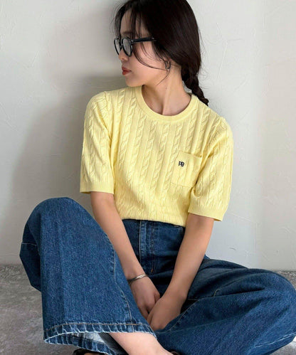 FR刺繡連帽圖案帶口袋針織套頭衫