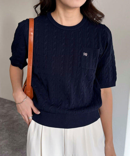 FR刺繡連帽圖案帶口袋針織套頭衫