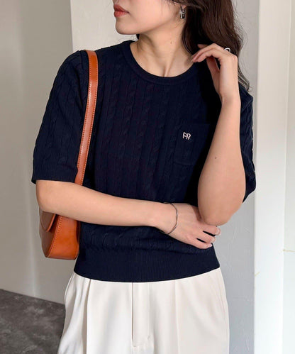 FR刺繡連帽圖案帶口袋針織套頭衫