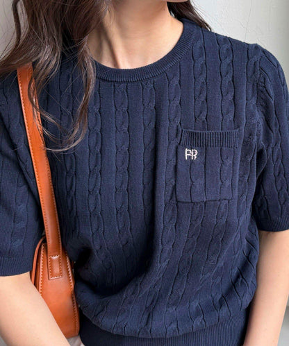 FR刺繡連帽圖案帶口袋針織套頭衫