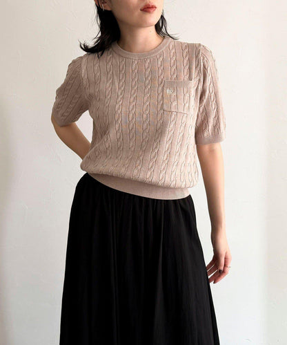 FR刺繡連帽圖案帶口袋針織套頭衫