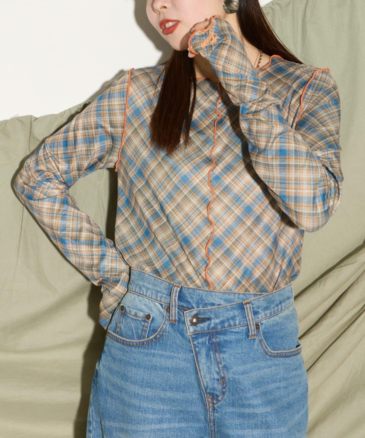 【HELLO.SANFRANCISCO】格紋蕾絲網紗上衣