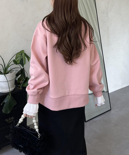 褶皺袖V領衛衣