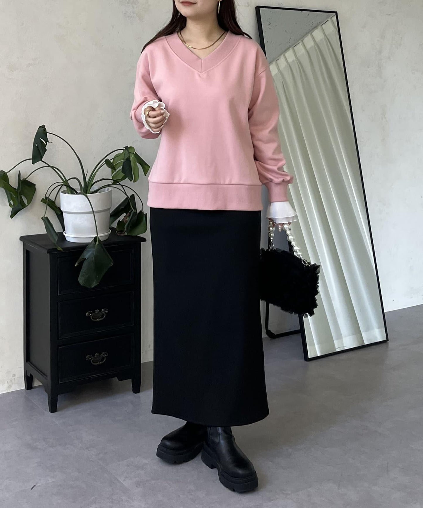 褶皺袖V領衛衣