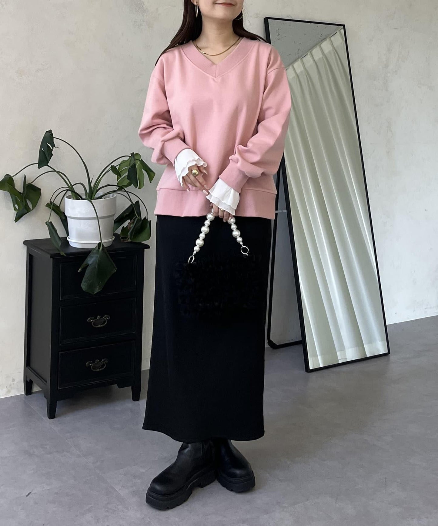 褶皺袖V領衛衣