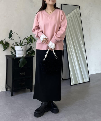 褶皺袖V領衛衣