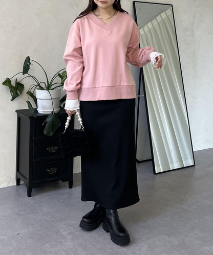 褶皺袖V領衛衣
