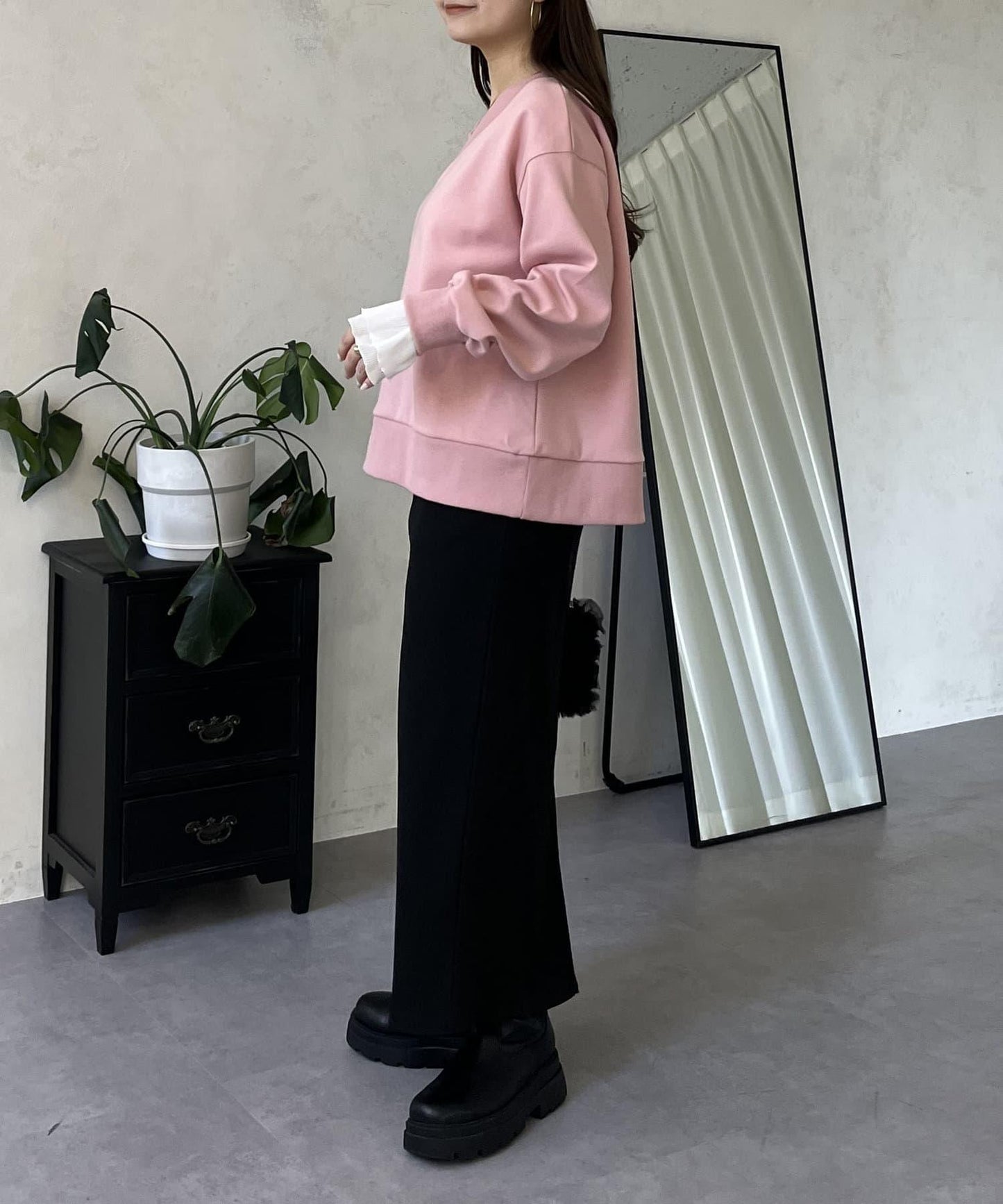 褶皺袖V領衛衣