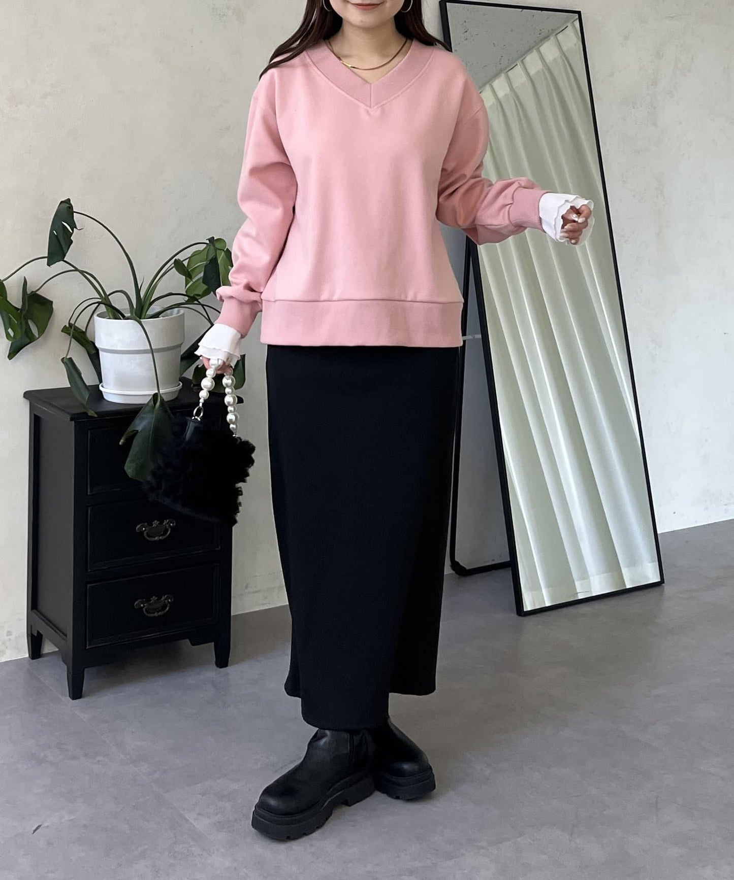 褶皺袖V領衛衣