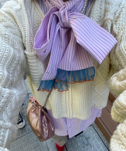 【HS】【momo企劃】條紋兩穿蝴蝶結襯衫