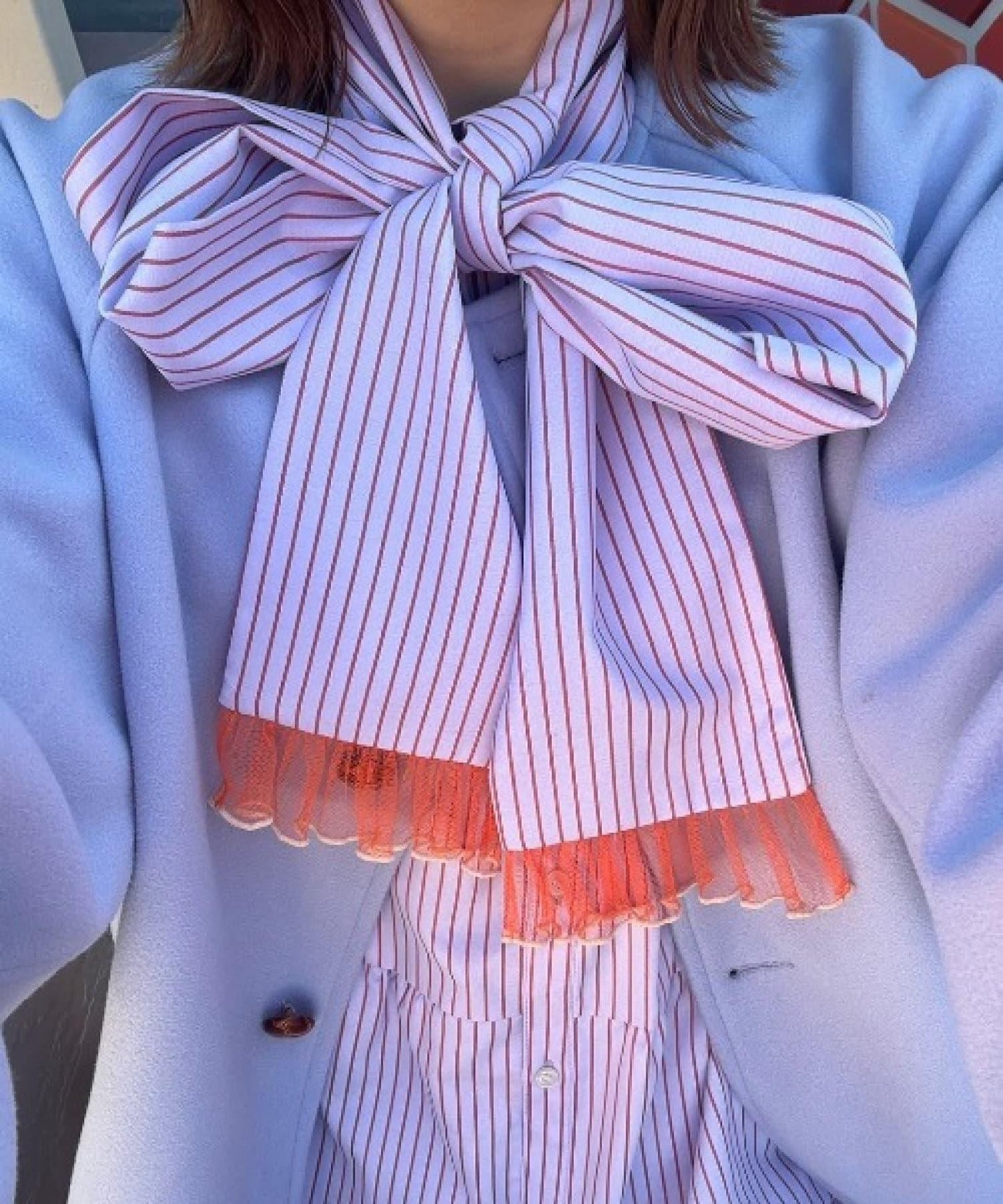 【HS】【momo企劃】條紋兩穿蝴蝶結襯衫